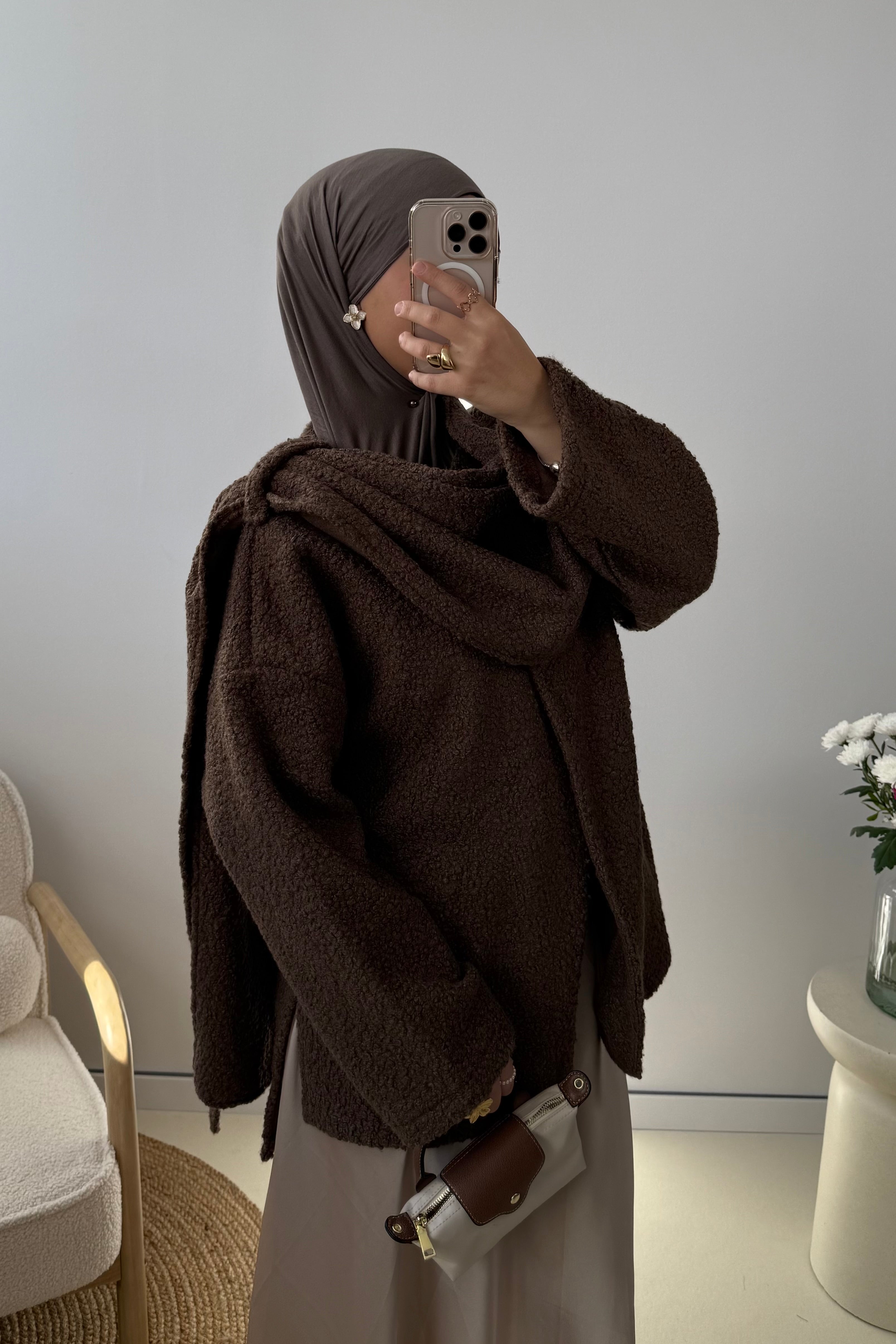 Liv Teddy Short Mantel mit integriertem Schal