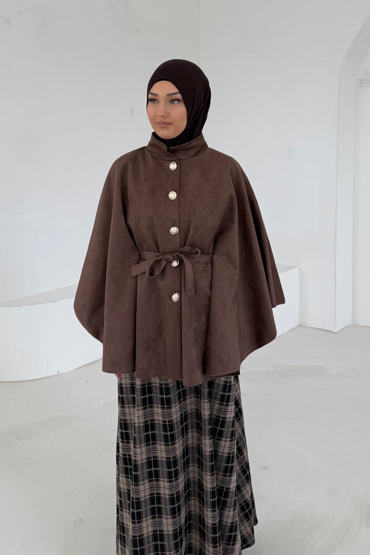 Poncho in Wildlederoptik