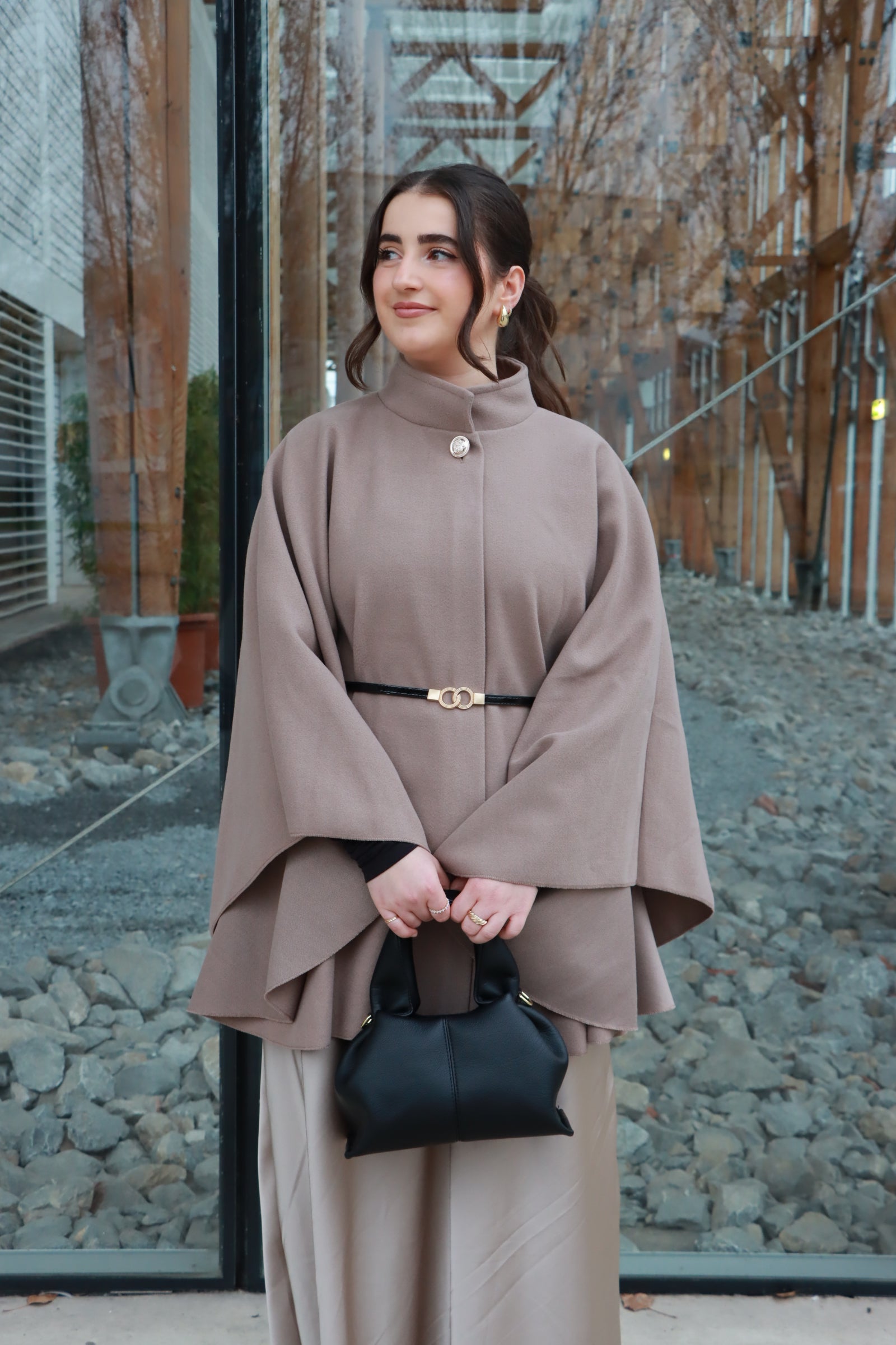 Cape mit Gürtel in lang