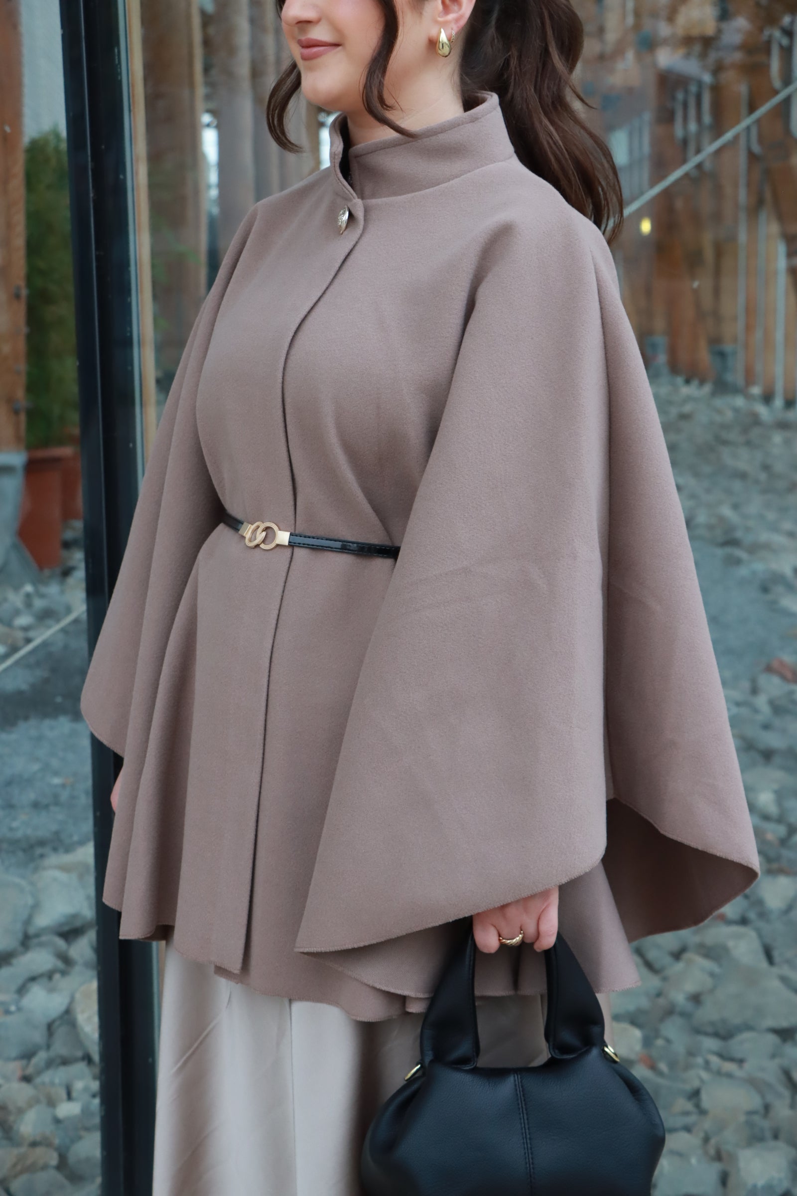 Cape mit Gürtel in lang