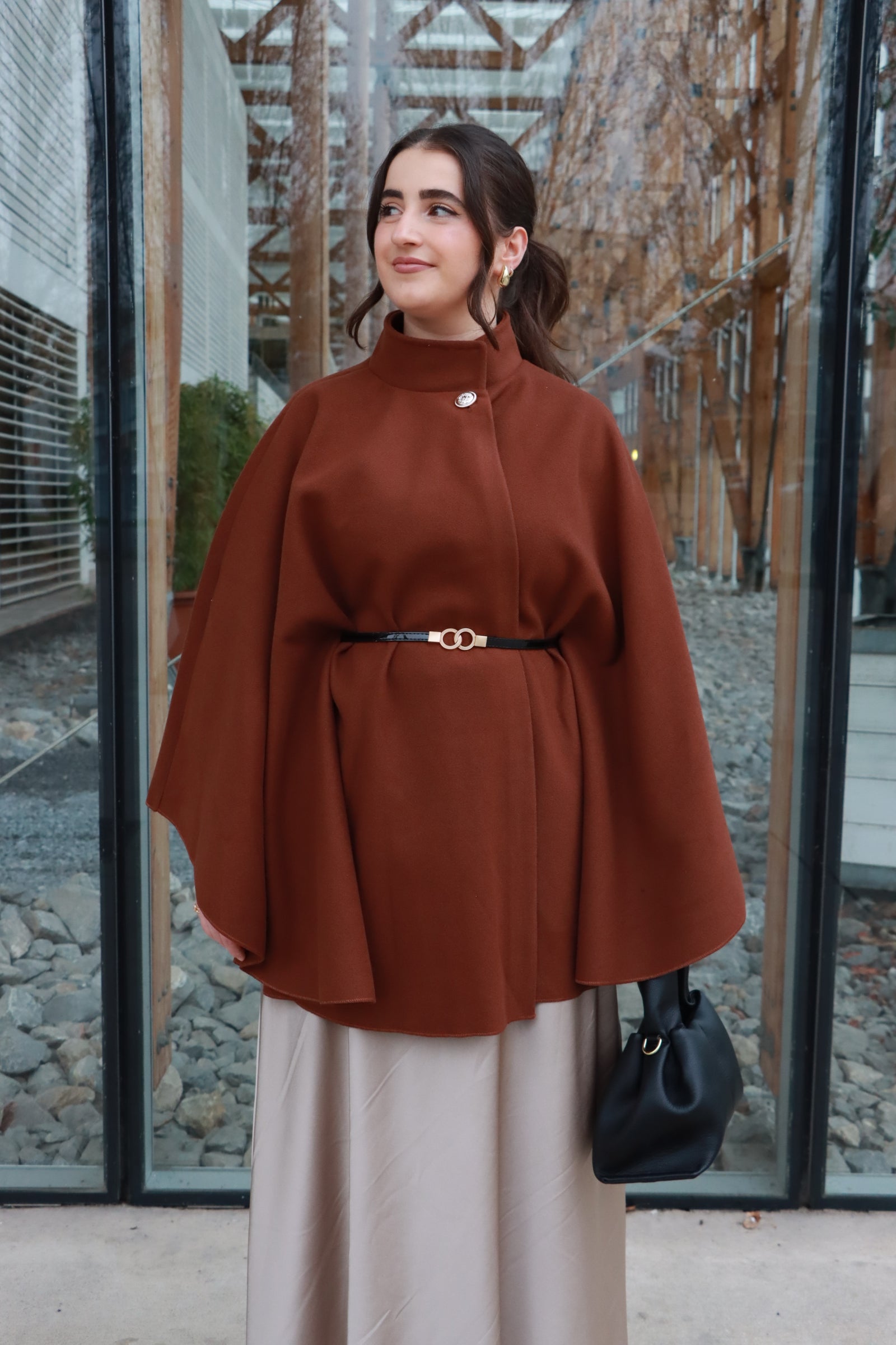 Cape mit Gürtel in lang