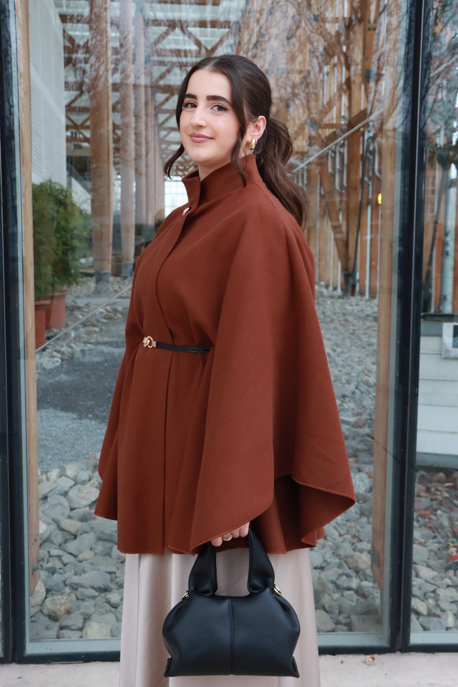 Cape mit Gürtel in lang