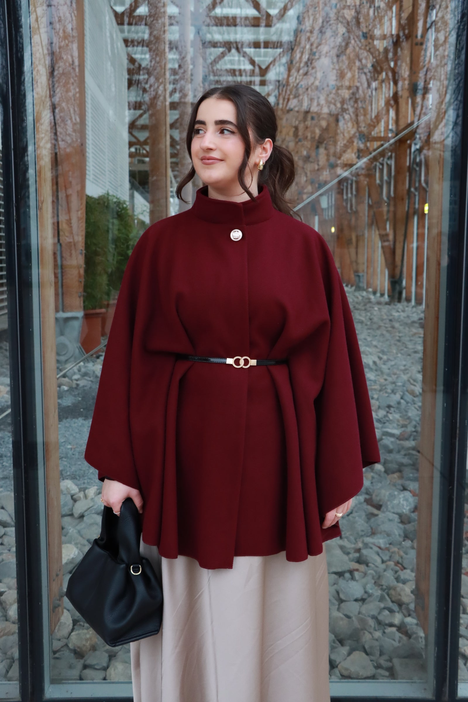 Cape mit Gürtel in lang