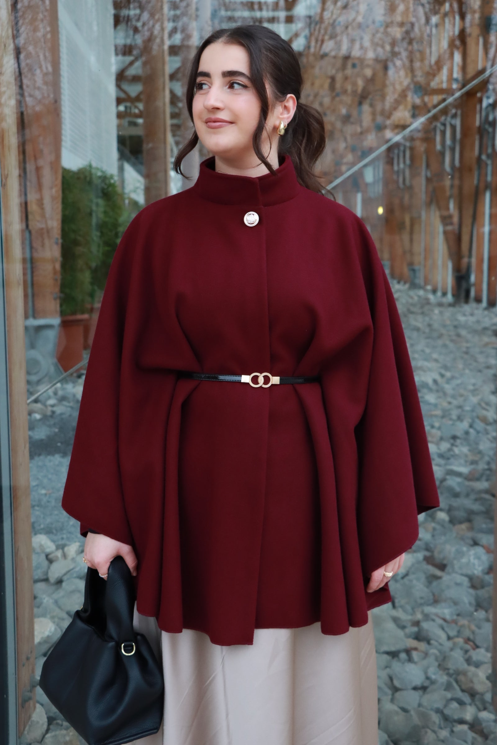 Cape mit Gürtel in lang