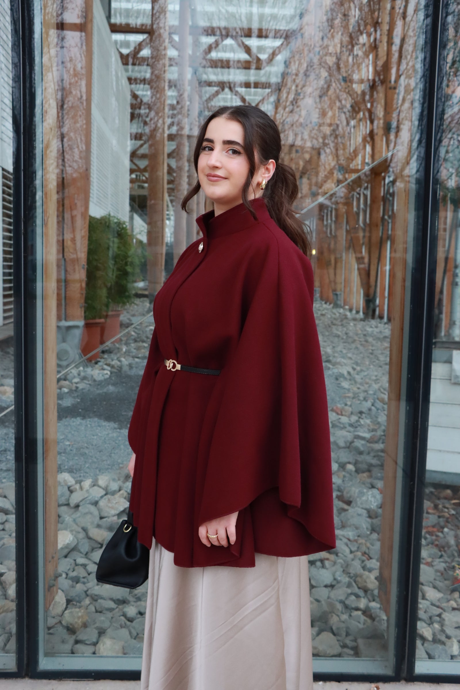 Cape mit Gürtel in lang