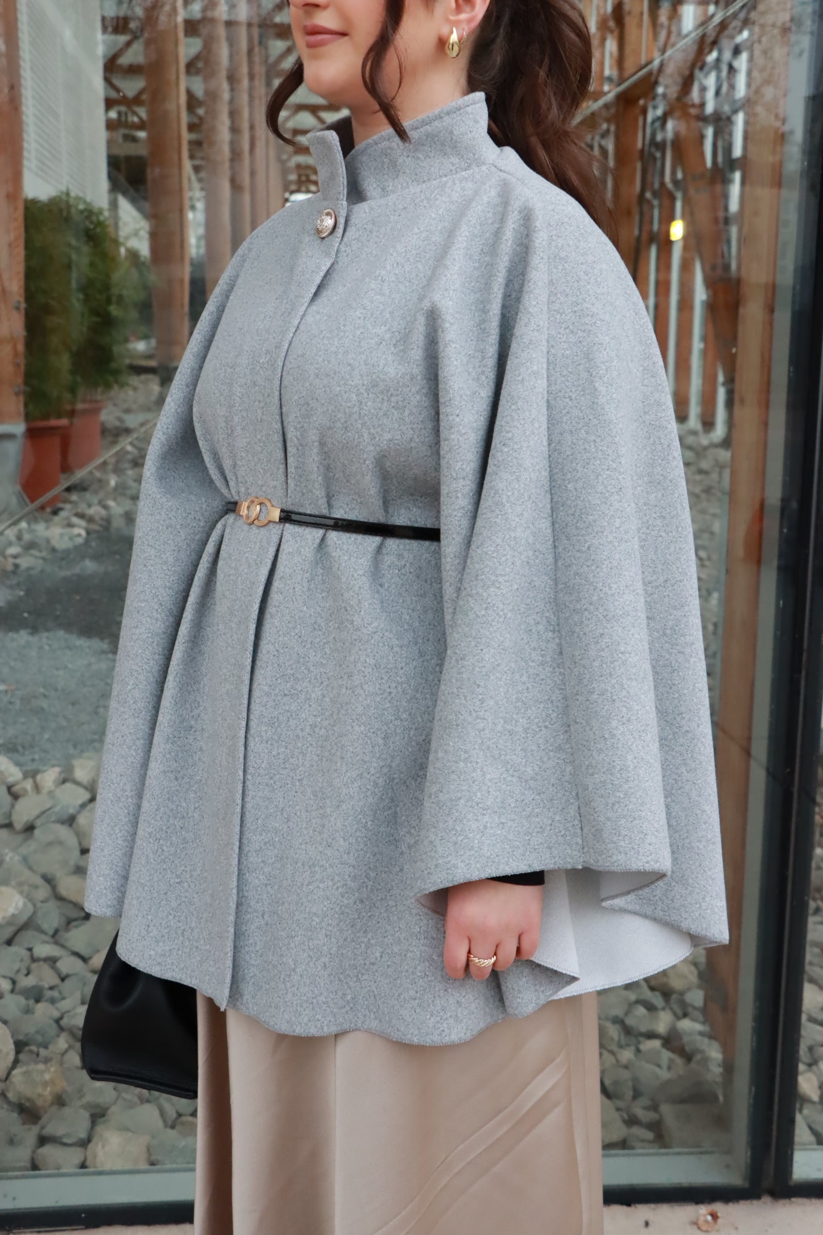 Cape mit Gürtel in lang