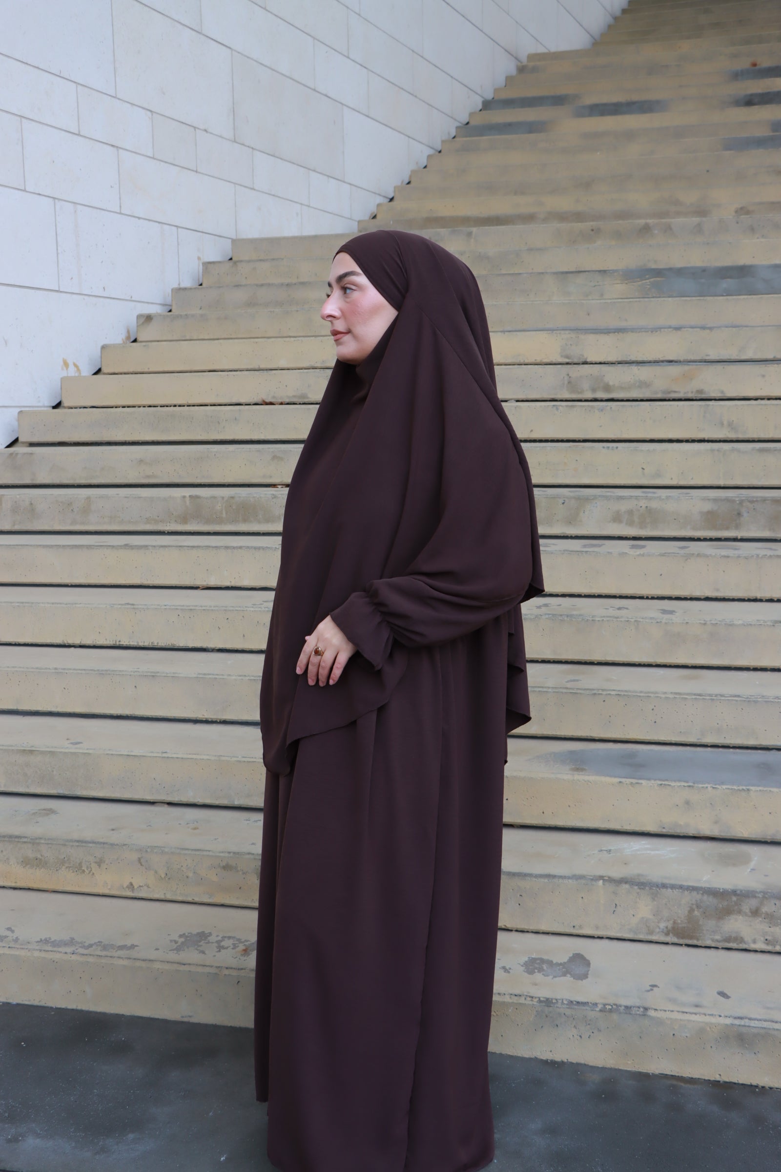 Safiya Abaya Set mit Khimar Braun