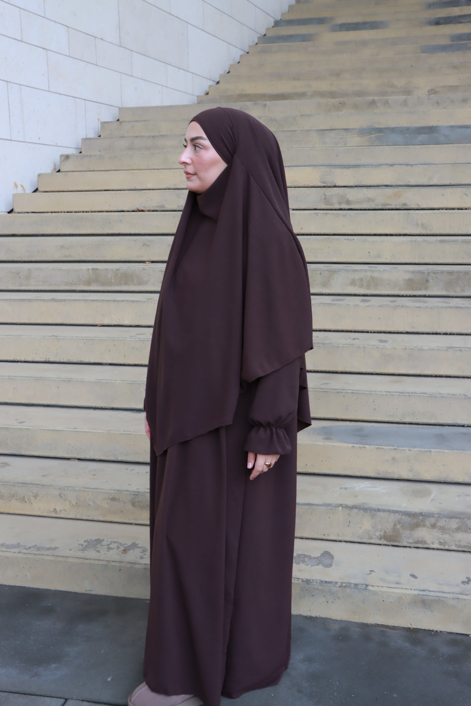 Safiya Abaya Set mit Khimar Braun