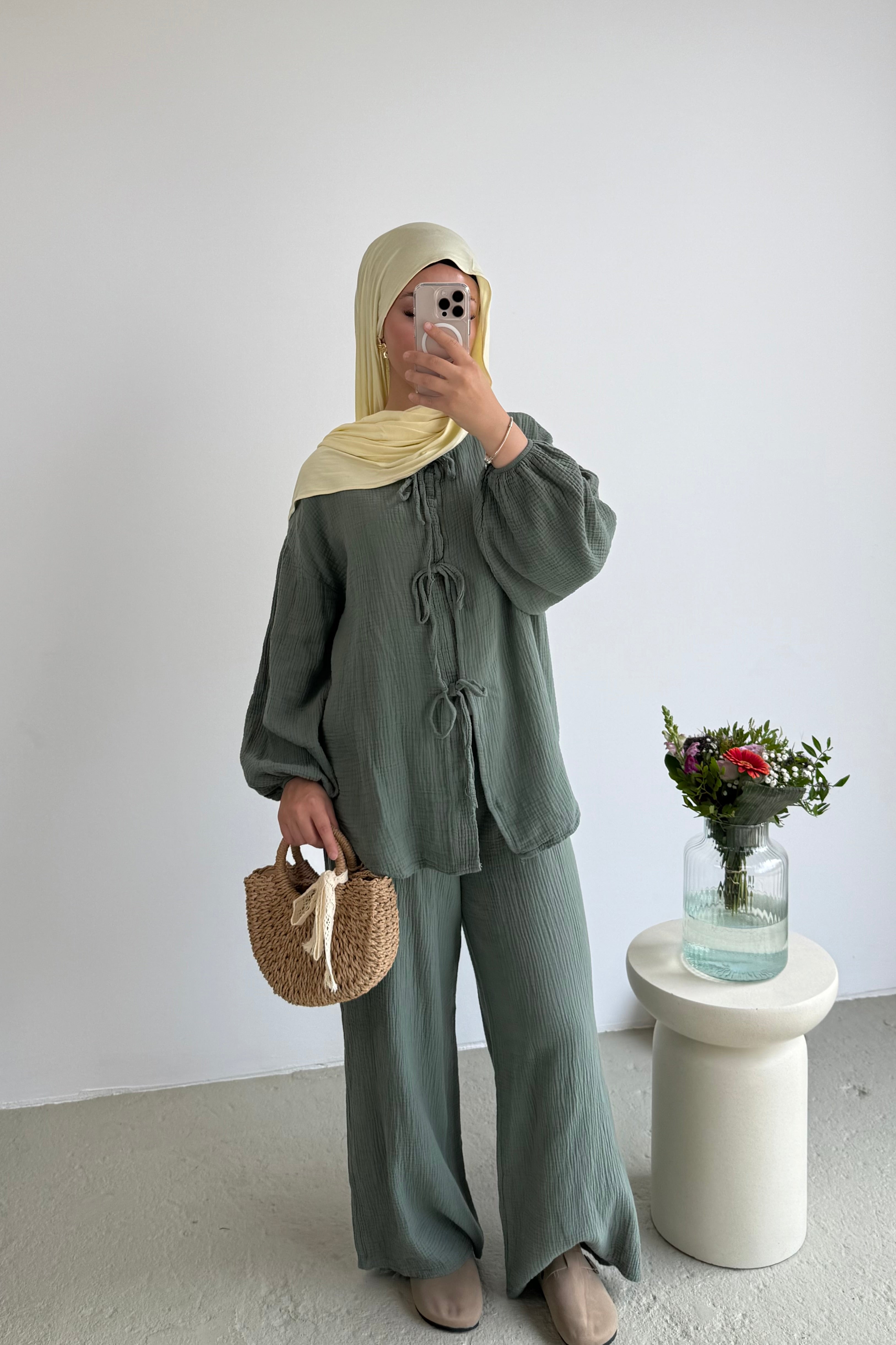 Musselin Hose 2-Teiler mit Bindedetail