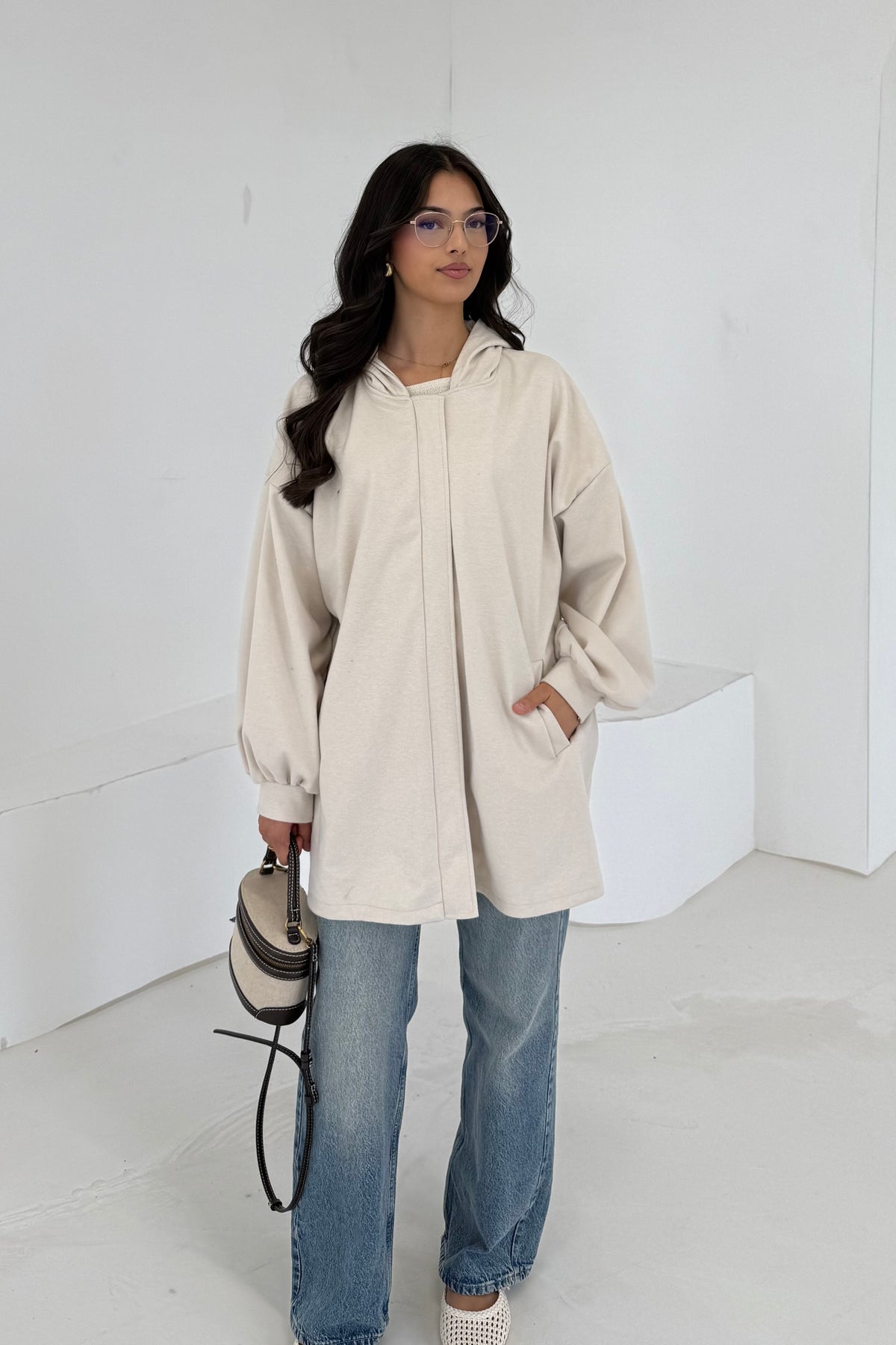 Hoodie Strickjacke in kurz