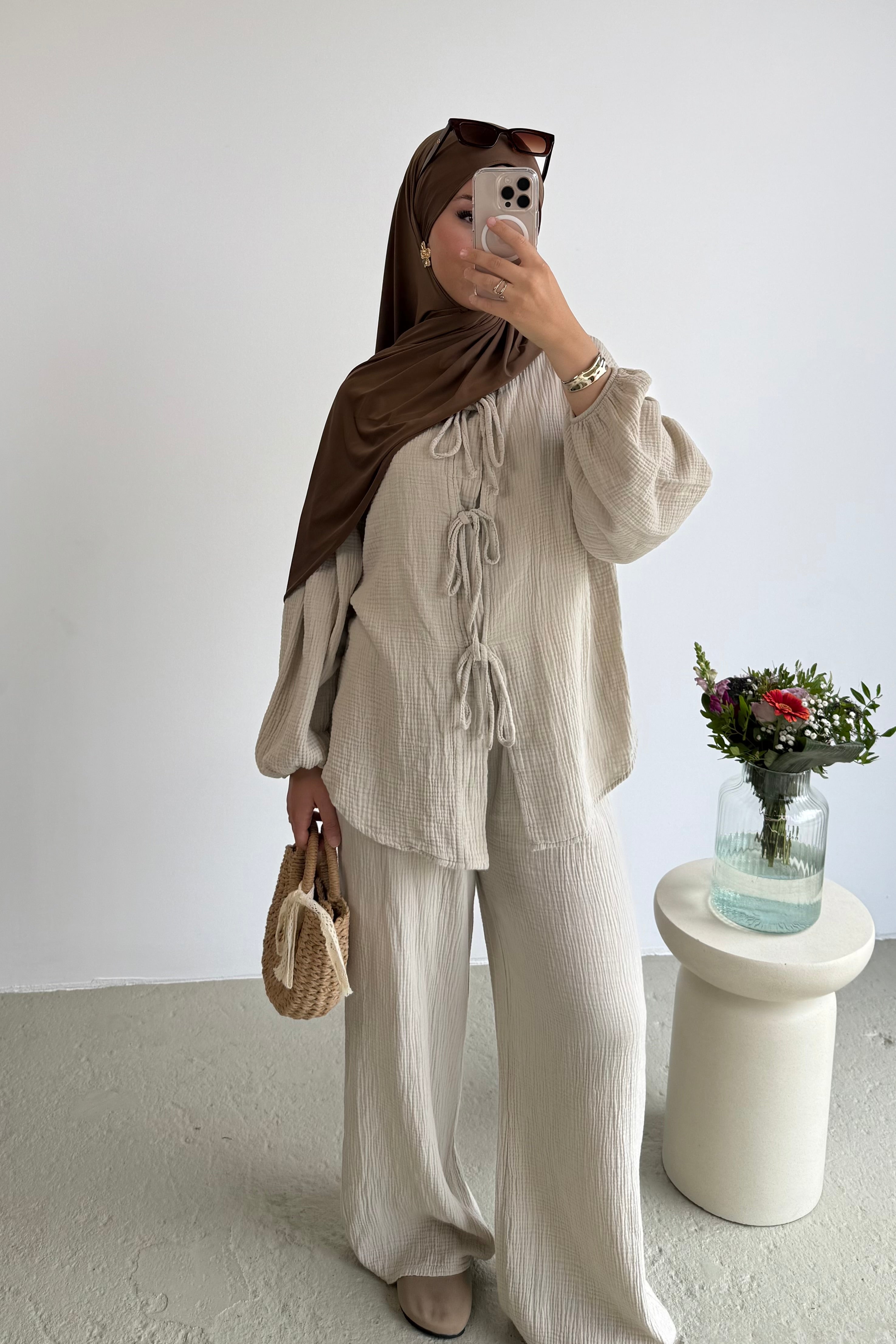 Musselin Hose 2-Teiler mit Bindedetail