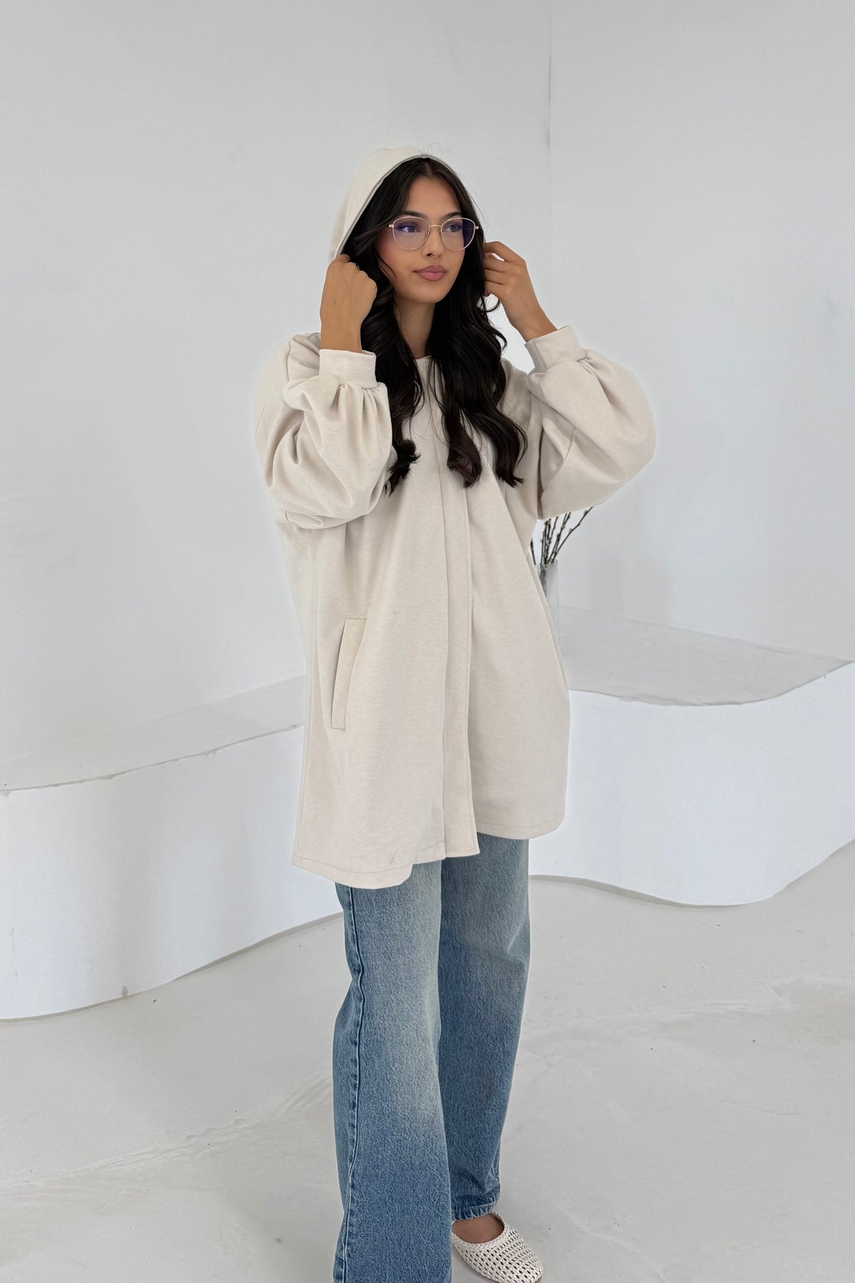 Hoodie Strickjacke in kurz
