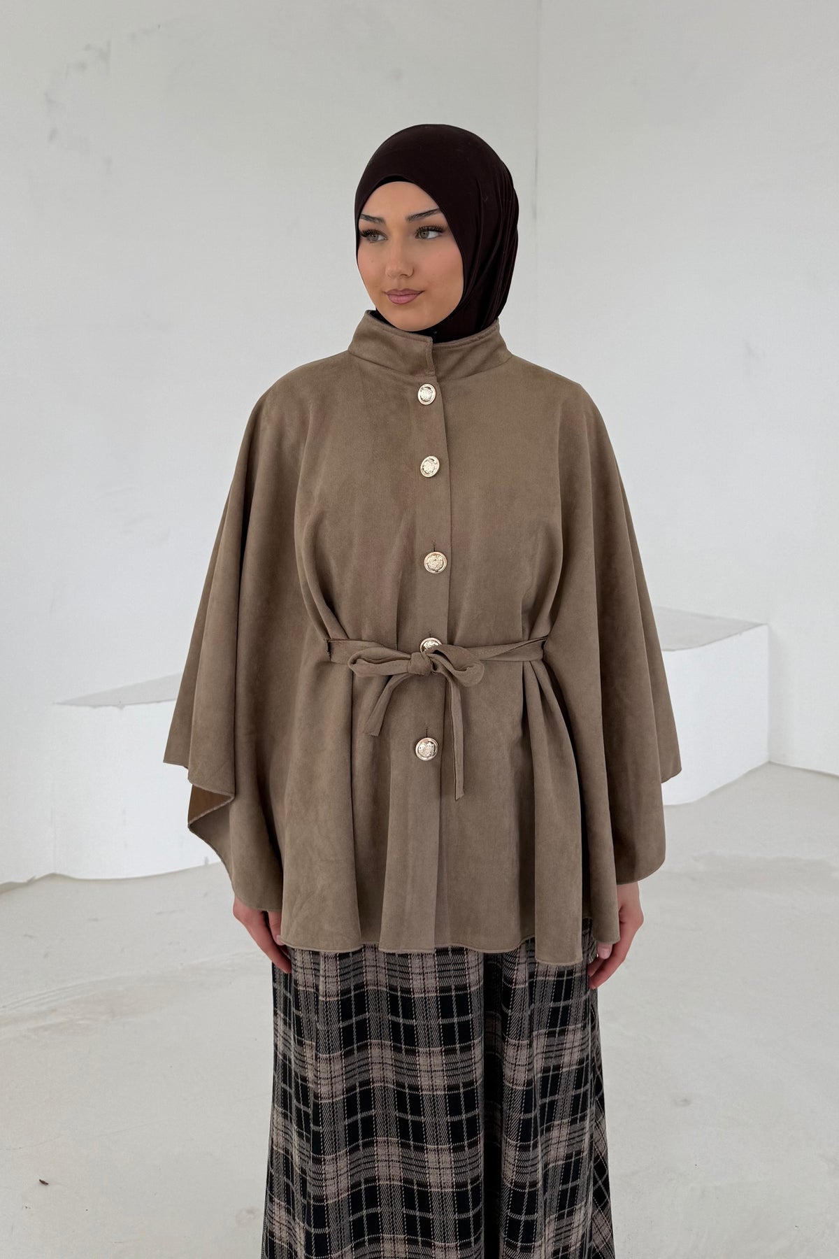 Poncho in Wildlederoptik