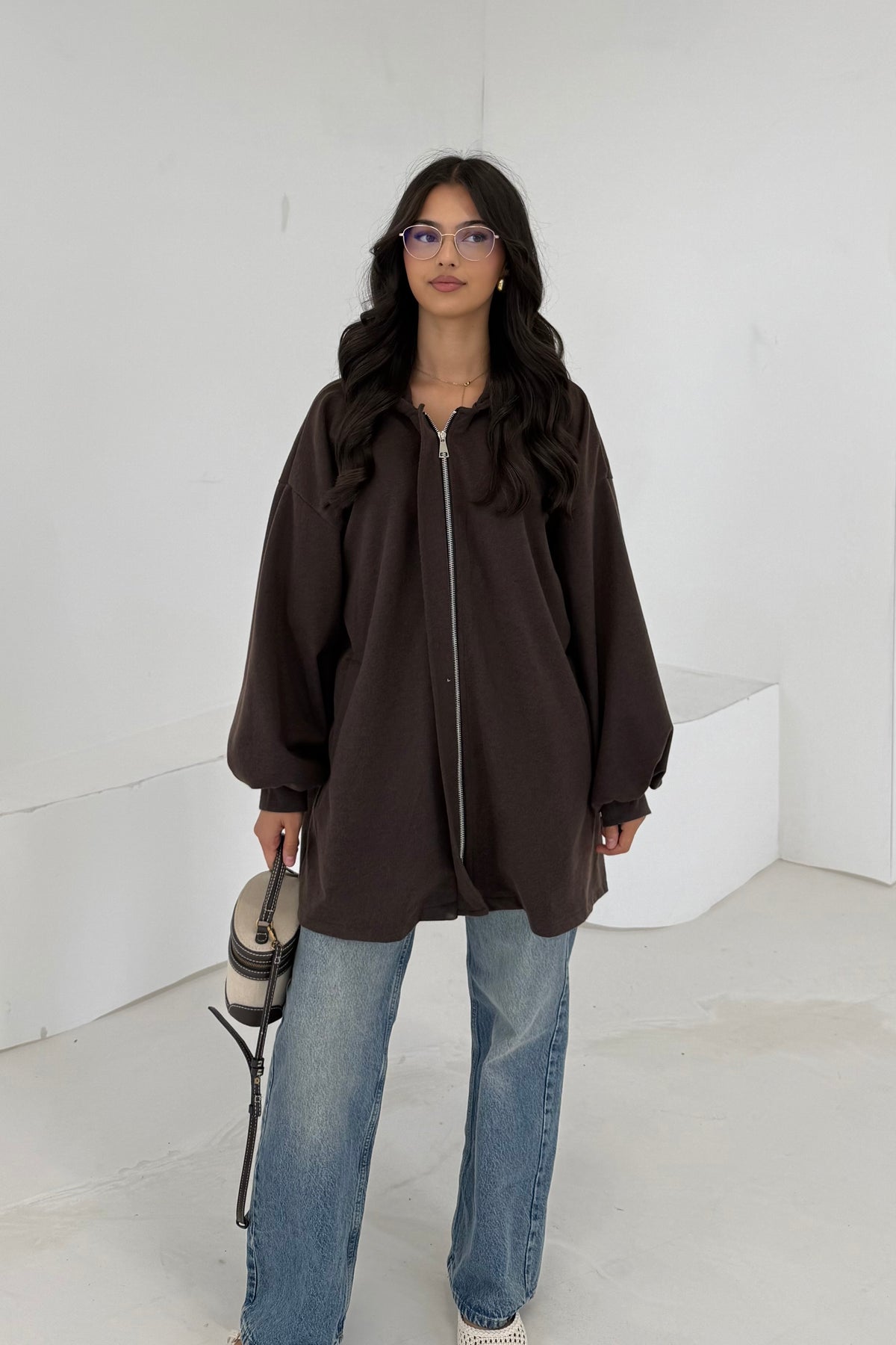 Hoodie Strickjacke in kurz