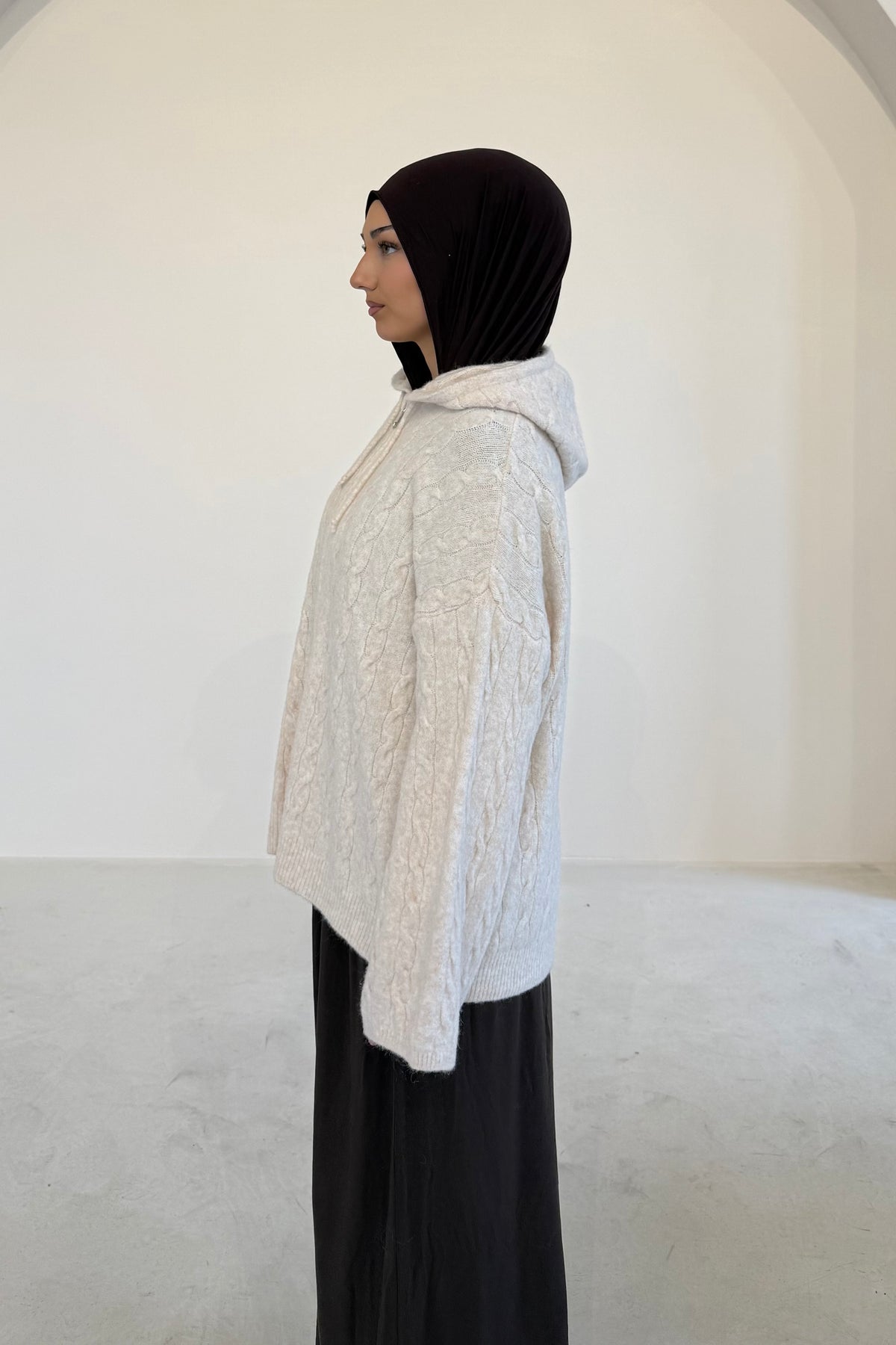 Kaputzenpullover mit Zopfmuster